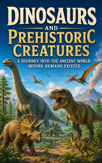 Book cover for Dinosaurs and Prehistoric Creatures: A Journey Into the Ancient World Before Humans Existed